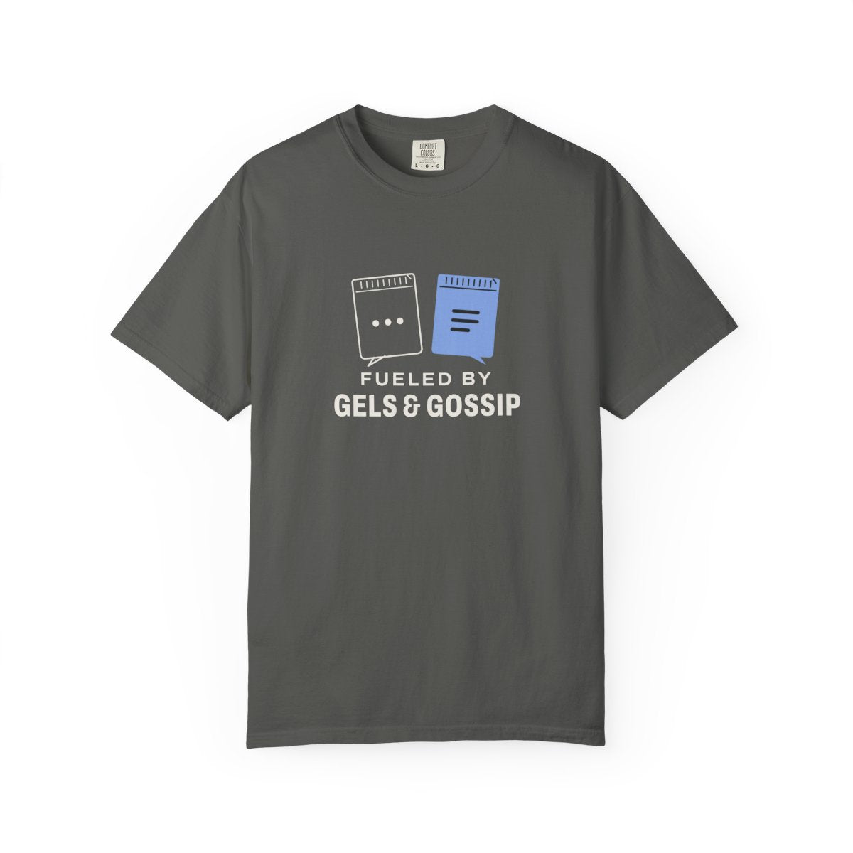 Gels & Gossip Tee in Pepper, front view