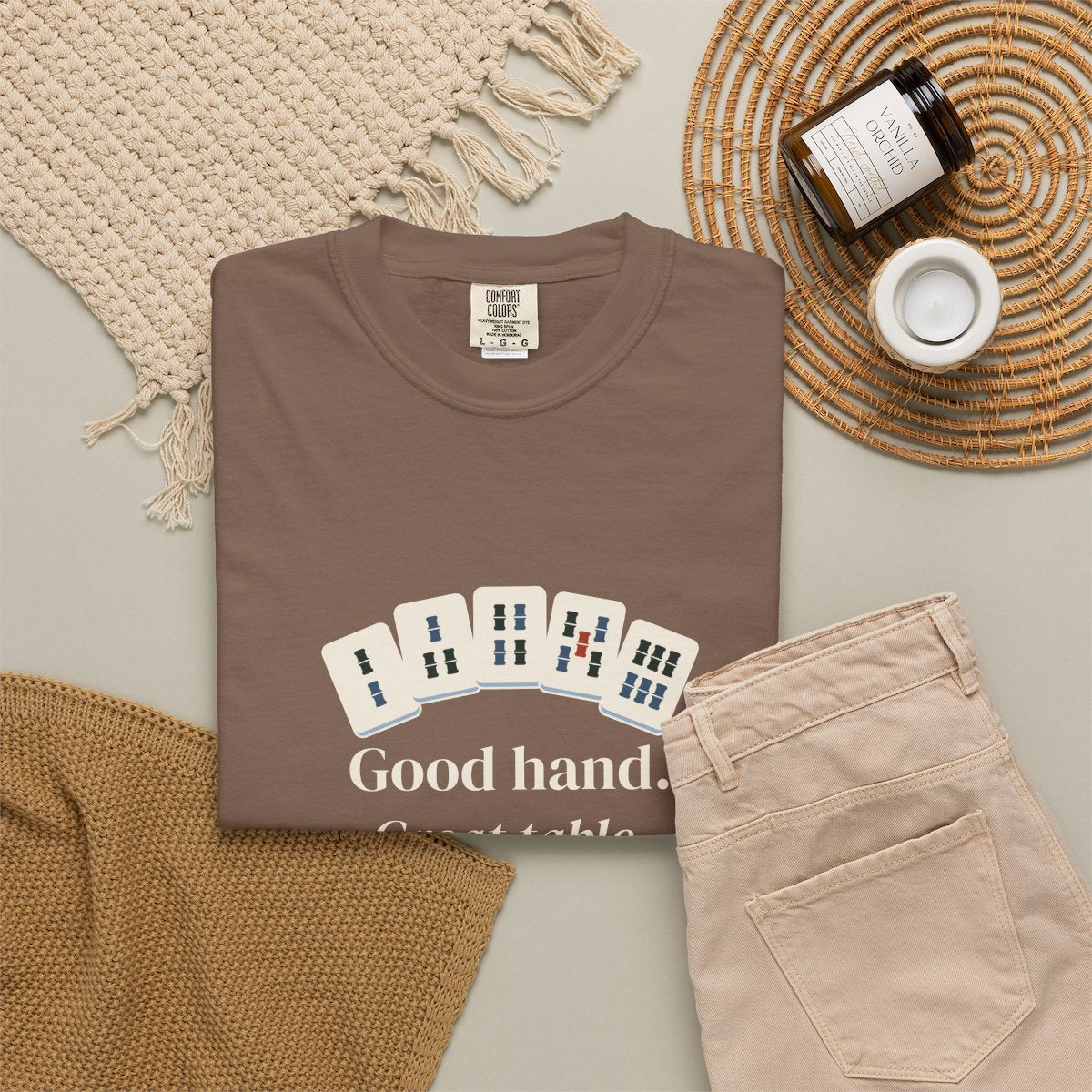Good Hand, Great Table Tee in Espresso, fabric and print detail