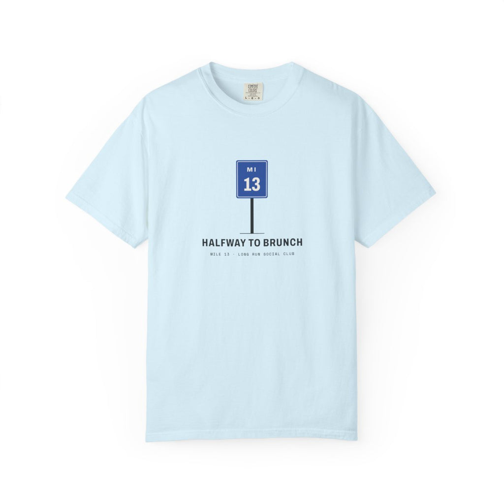 Halfway to Brunch Tee in Chambray, front view