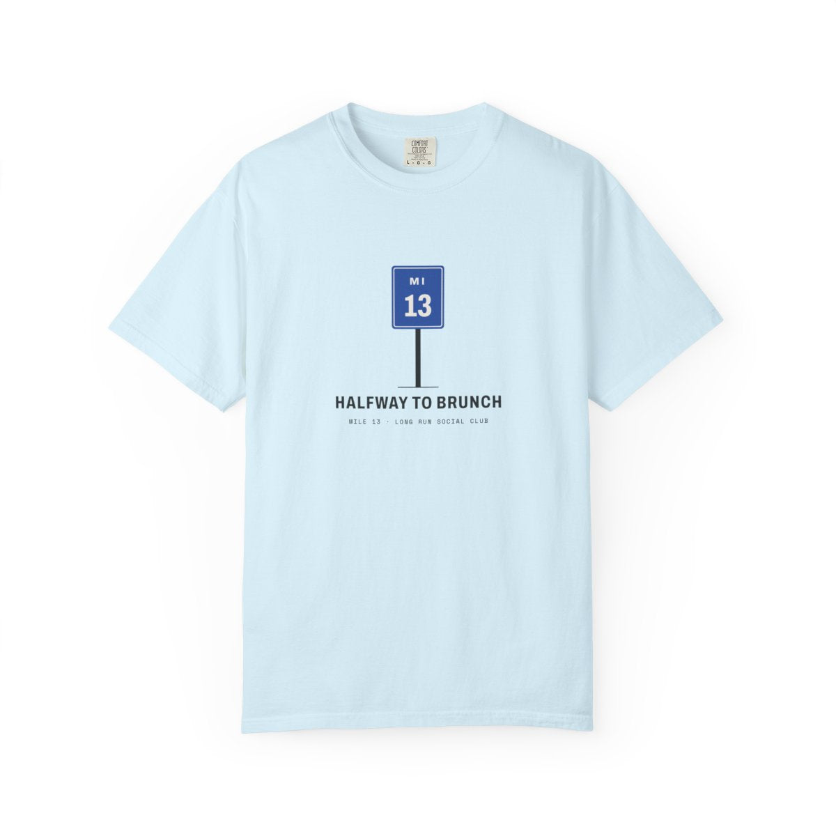 Halfway to Brunch Tee in Chambray, front view