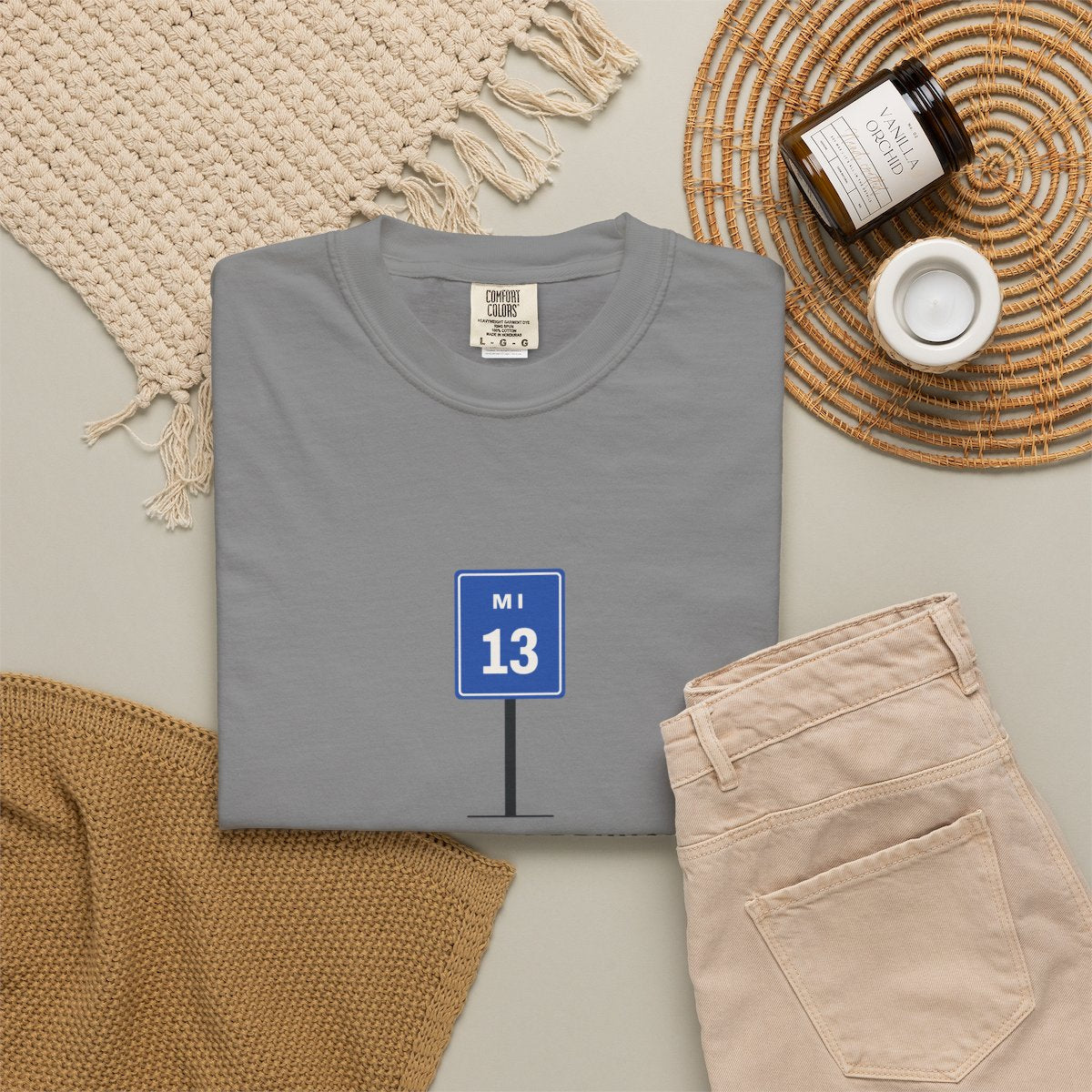 Halfway to Brunch Tee in Grey, fabric and print detail