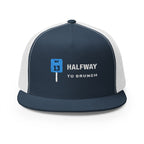 Halfway to Brunch Trucker Cap in Navy/White, front view