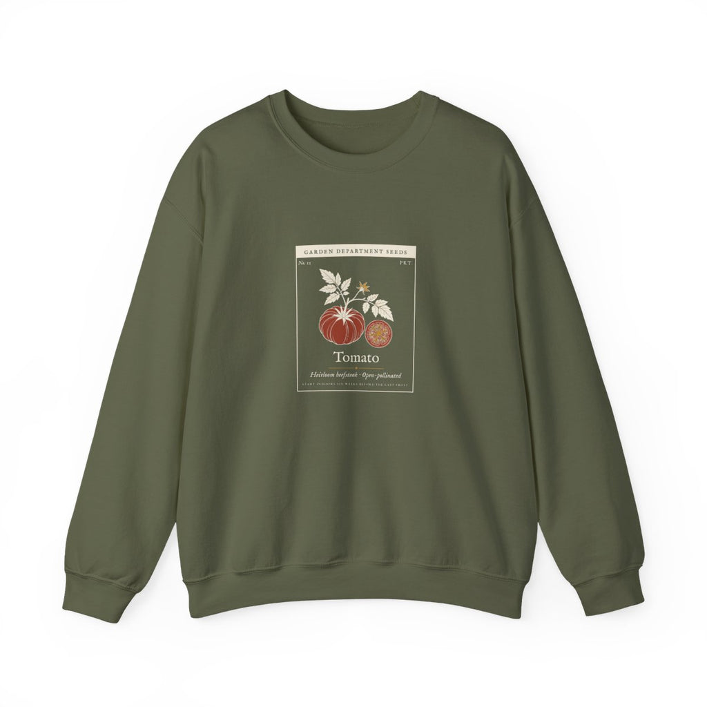 Heirloom Tomato Crewneck in Military Green, front view