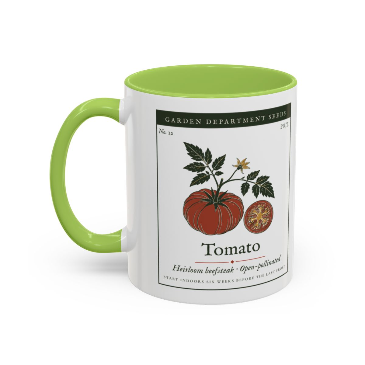 Heirloom Tomato Mug in Light Green, left side
