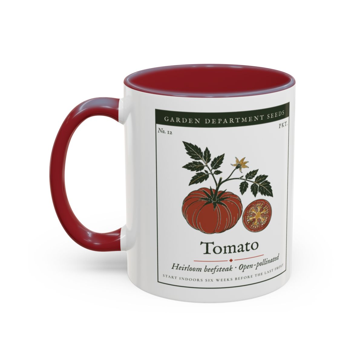 Heirloom Tomato Mug in Maroon, left side