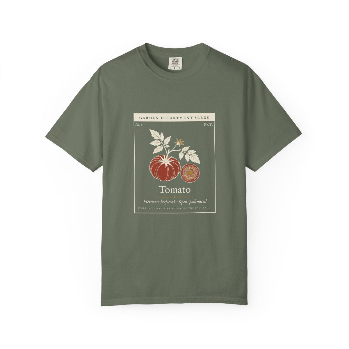 Heirloom Tomato Tee in Moss, front view