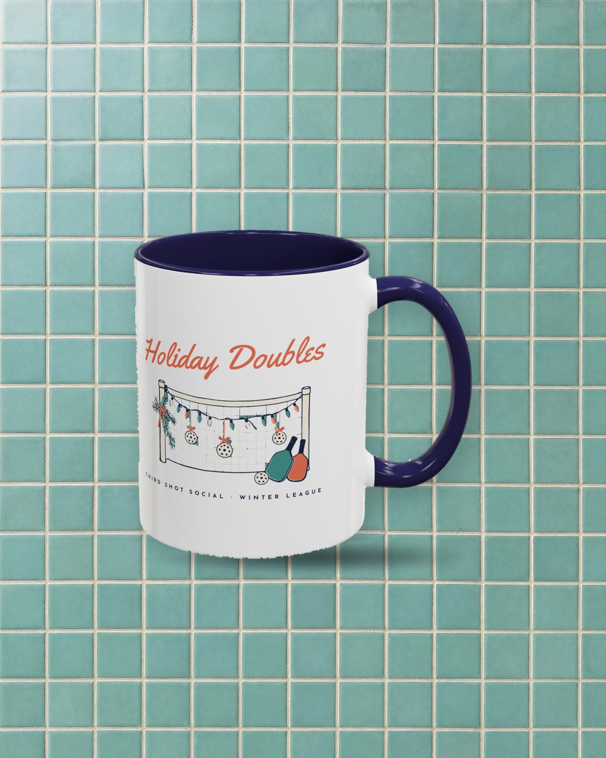 Holiday Doubles Mug in Navy, styled