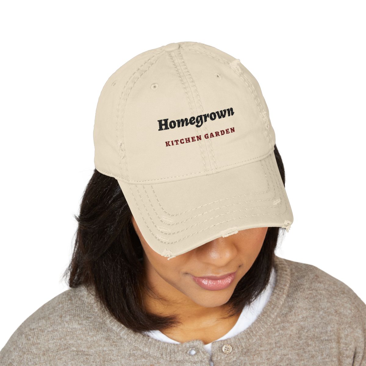 Homegrown Dad Hat in Khaki, on model