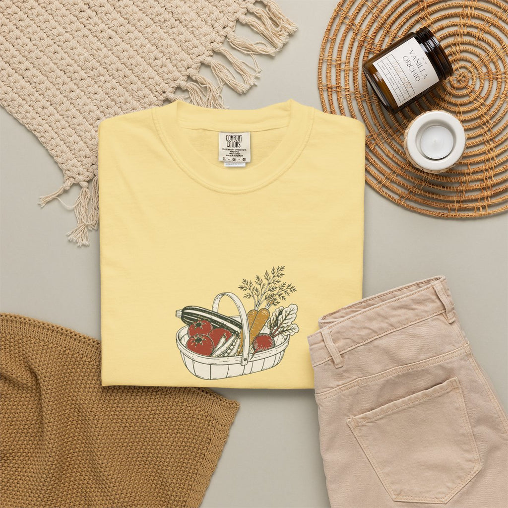 Homegrown Tee in Butter, fabric and print detail