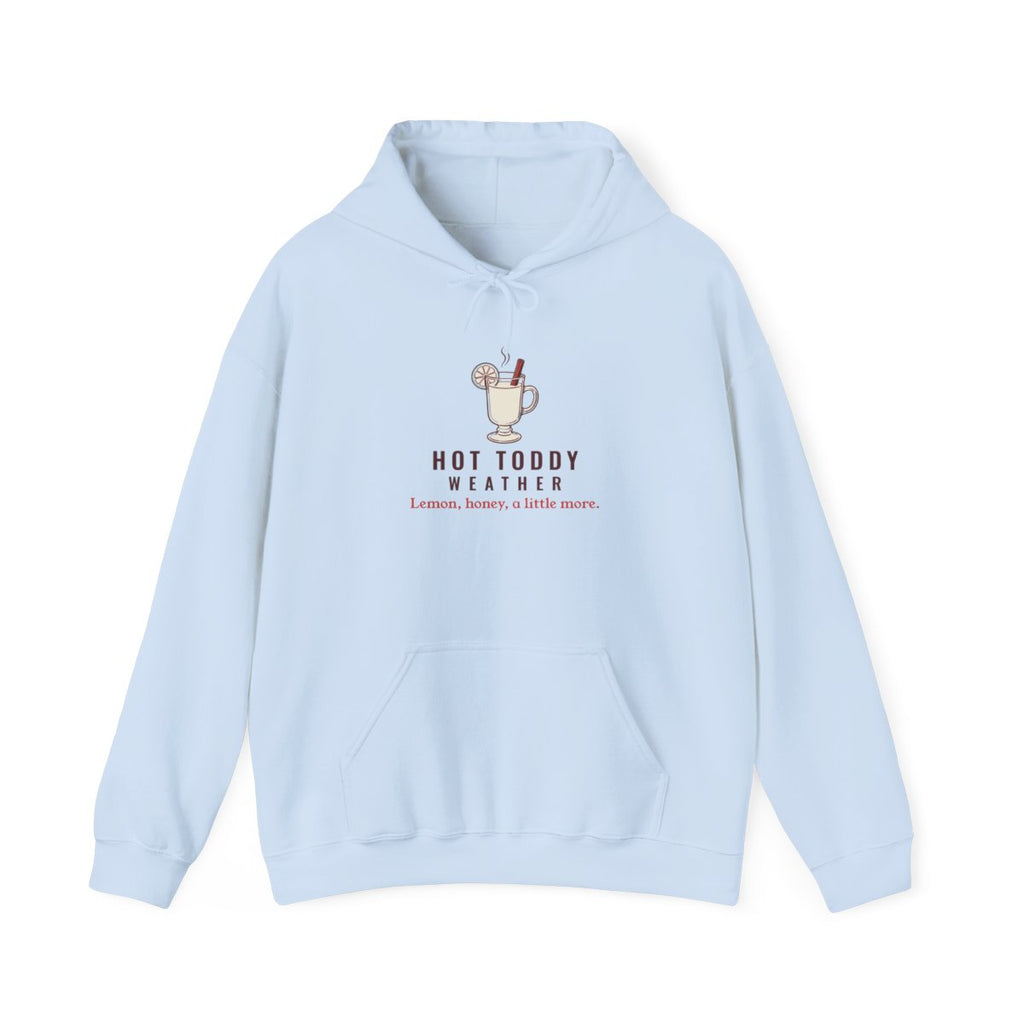Hot Toddy Weather Hoodie in Light Blue, front view