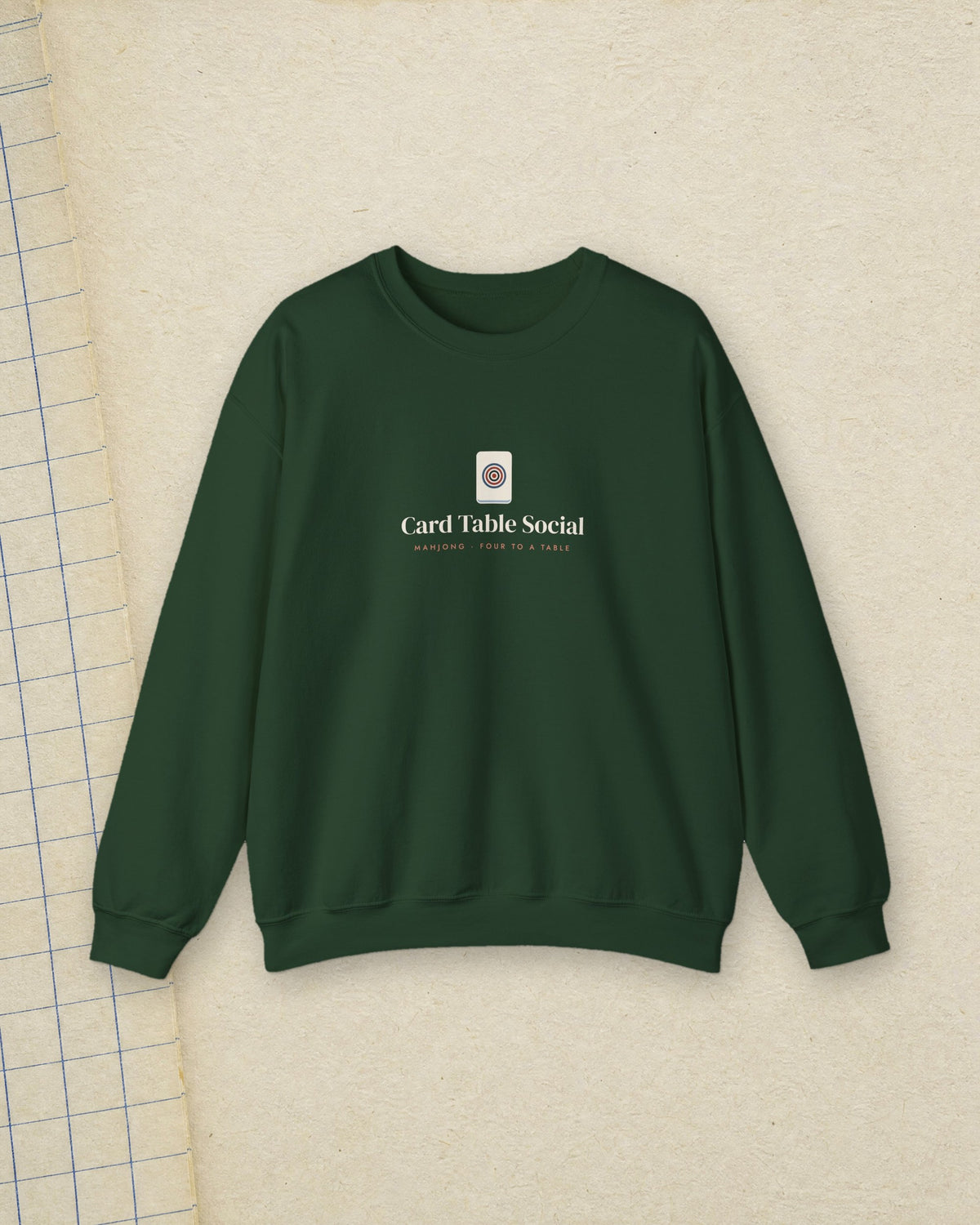 Card Table Social Crewneck in Forest Green, styled