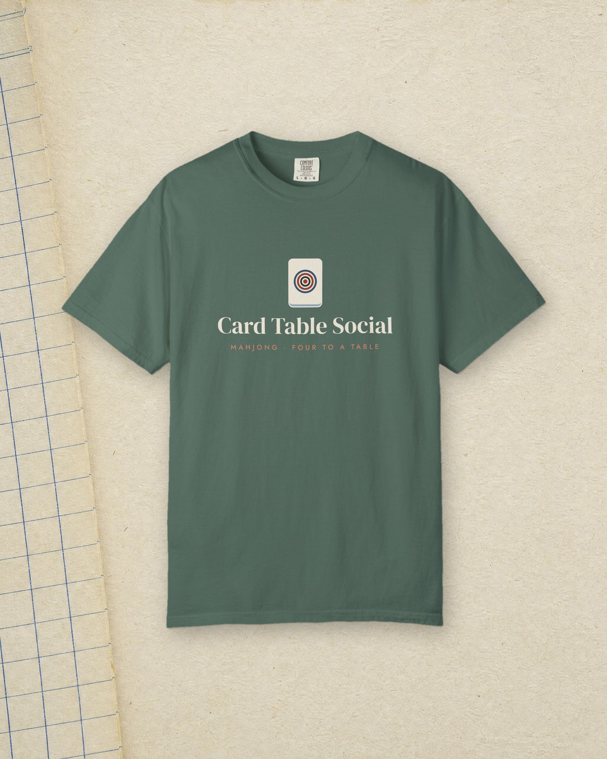 Card Table Social Tee in Blue Spruce, styled