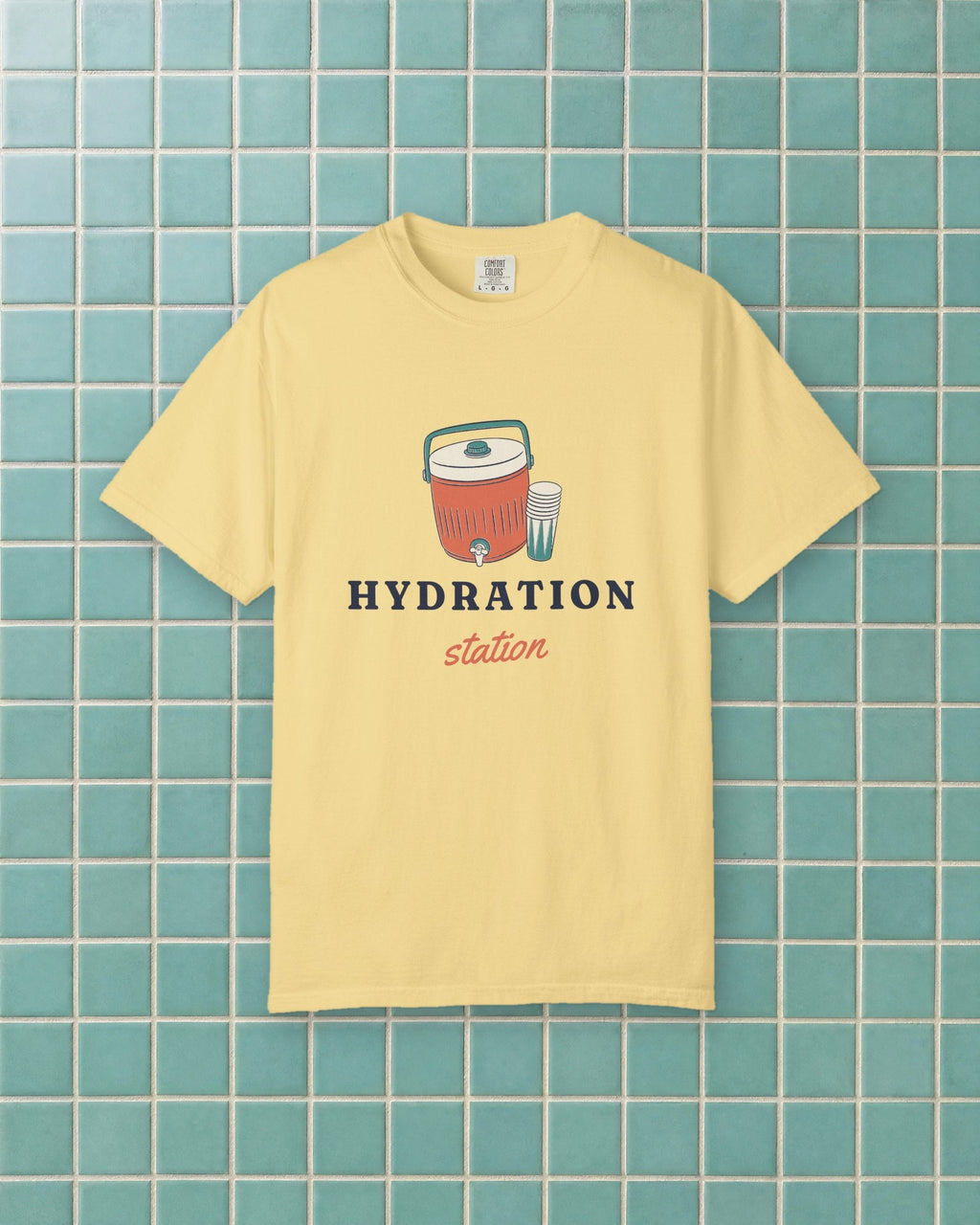 Hydration Station Tee in Butter, styled