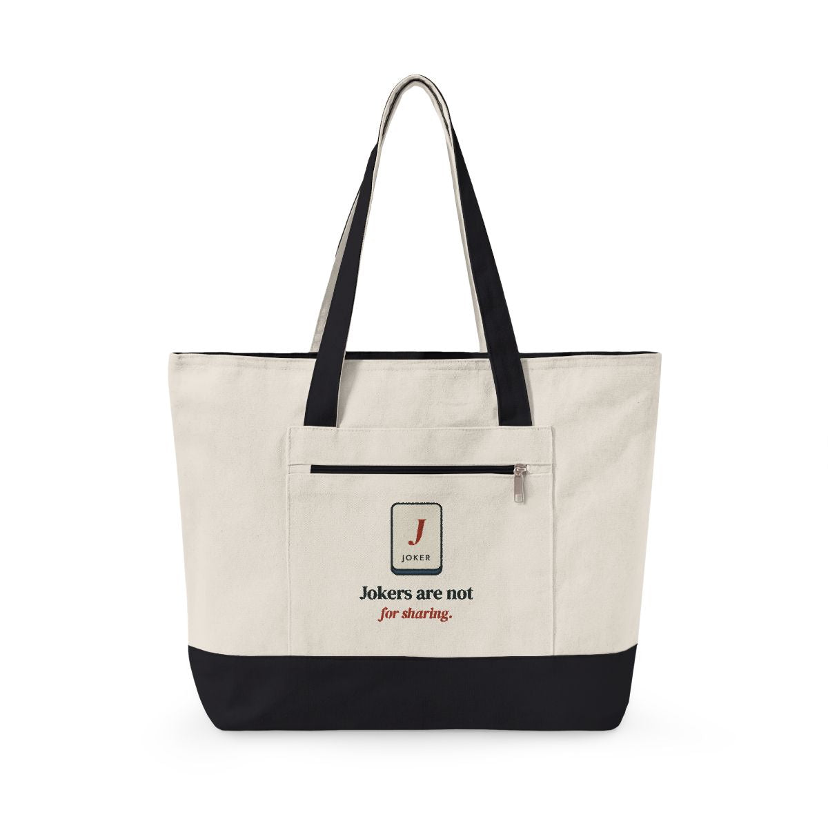 Jokers Are Not for Sharing Mahj Bag in Natural/Black, front view