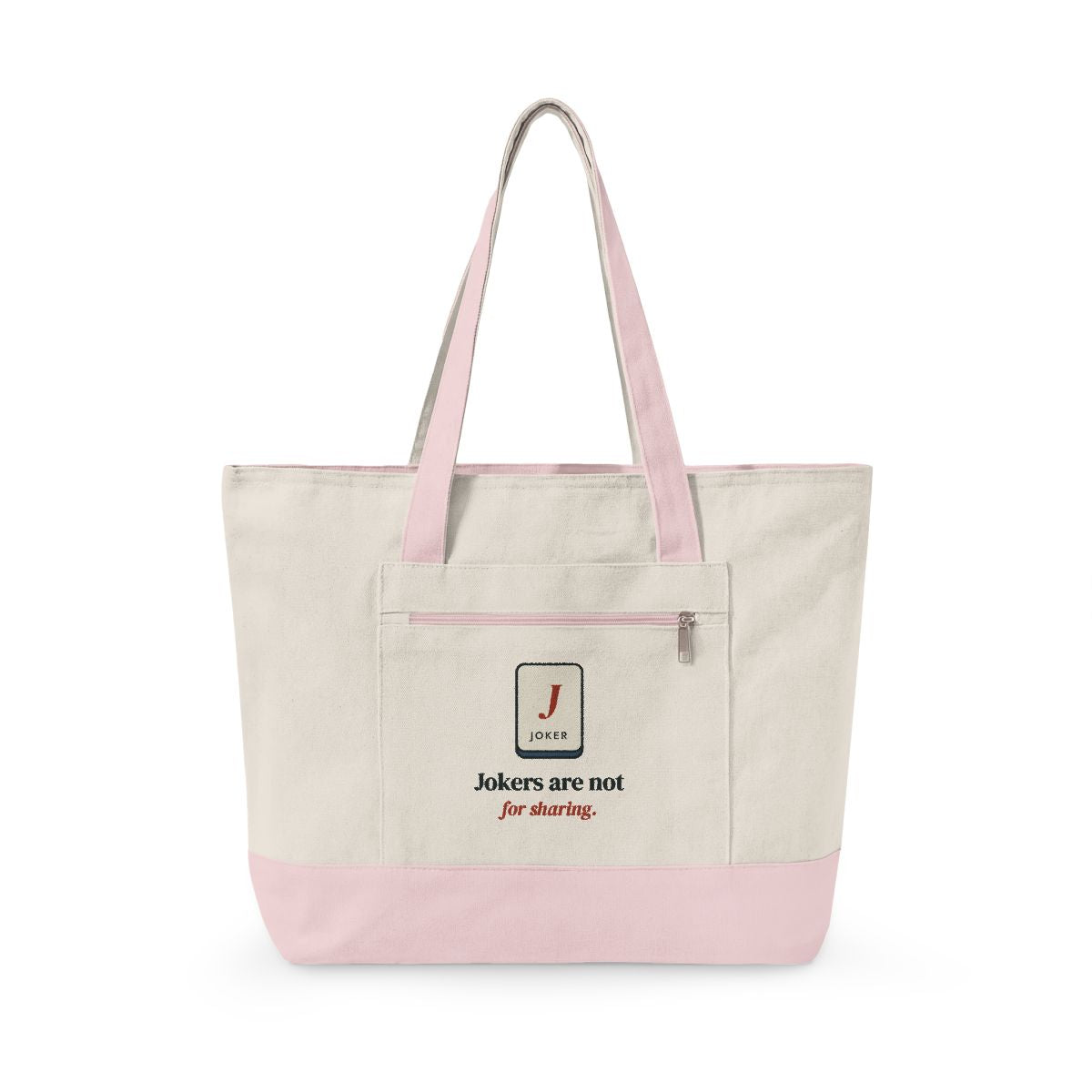 Jokers Are Not for Sharing Mahj Bag in Natural/Light Pink, front view