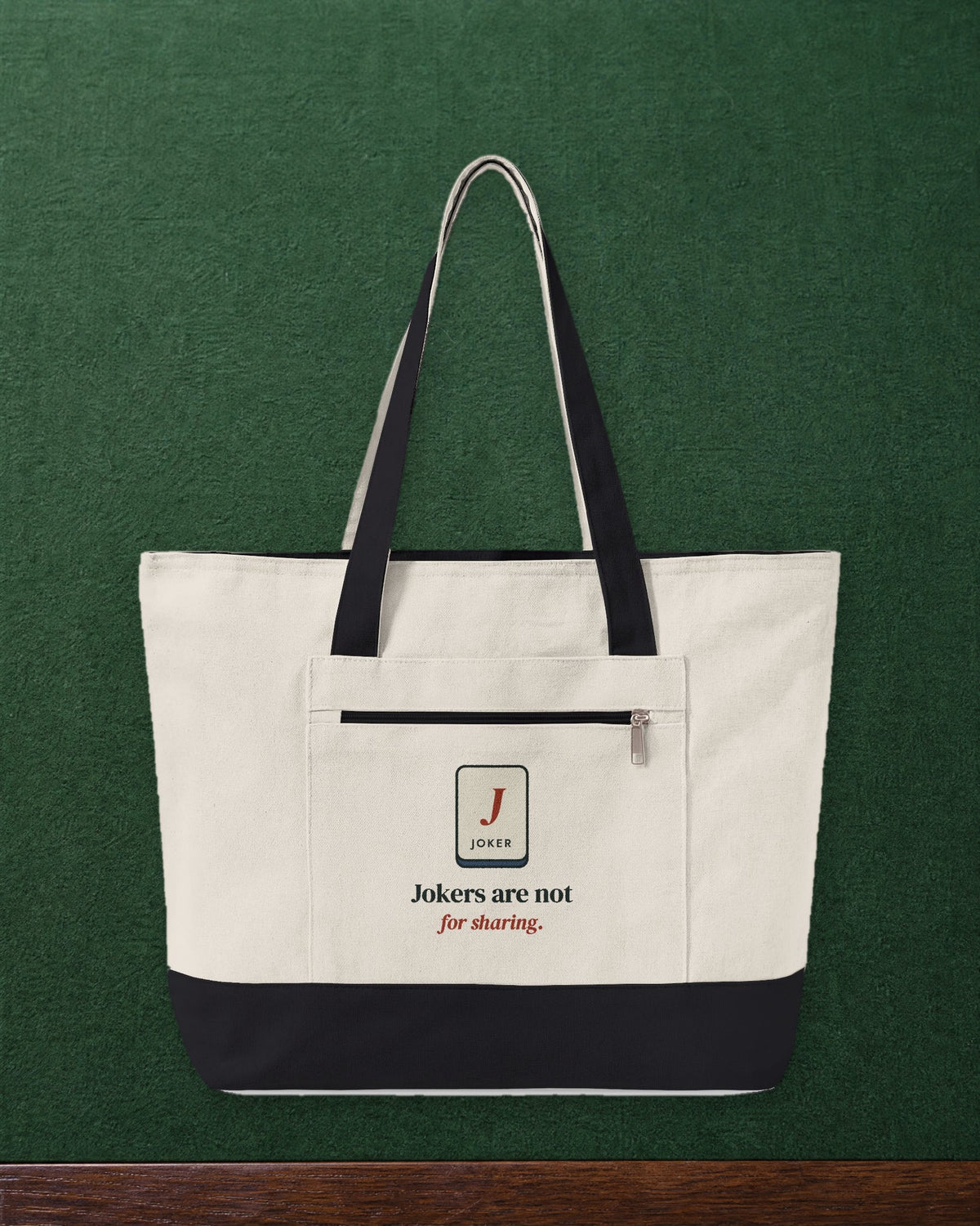 Jokers Are Not for Sharing Mahj Bag in Natural/Black, styled