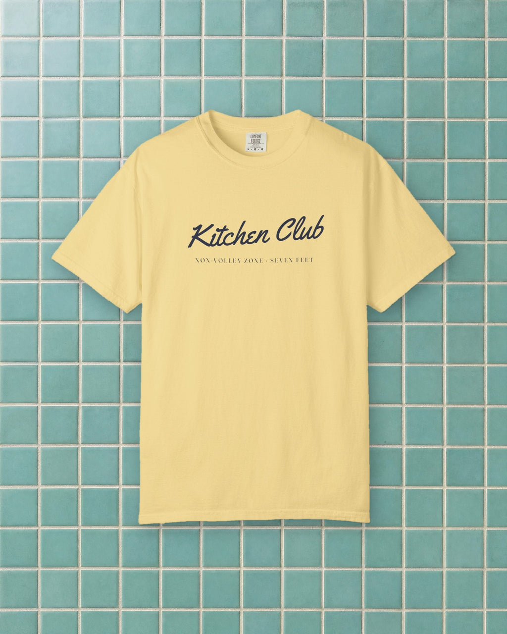 Kitchen Club Script Tee in Butter, styled