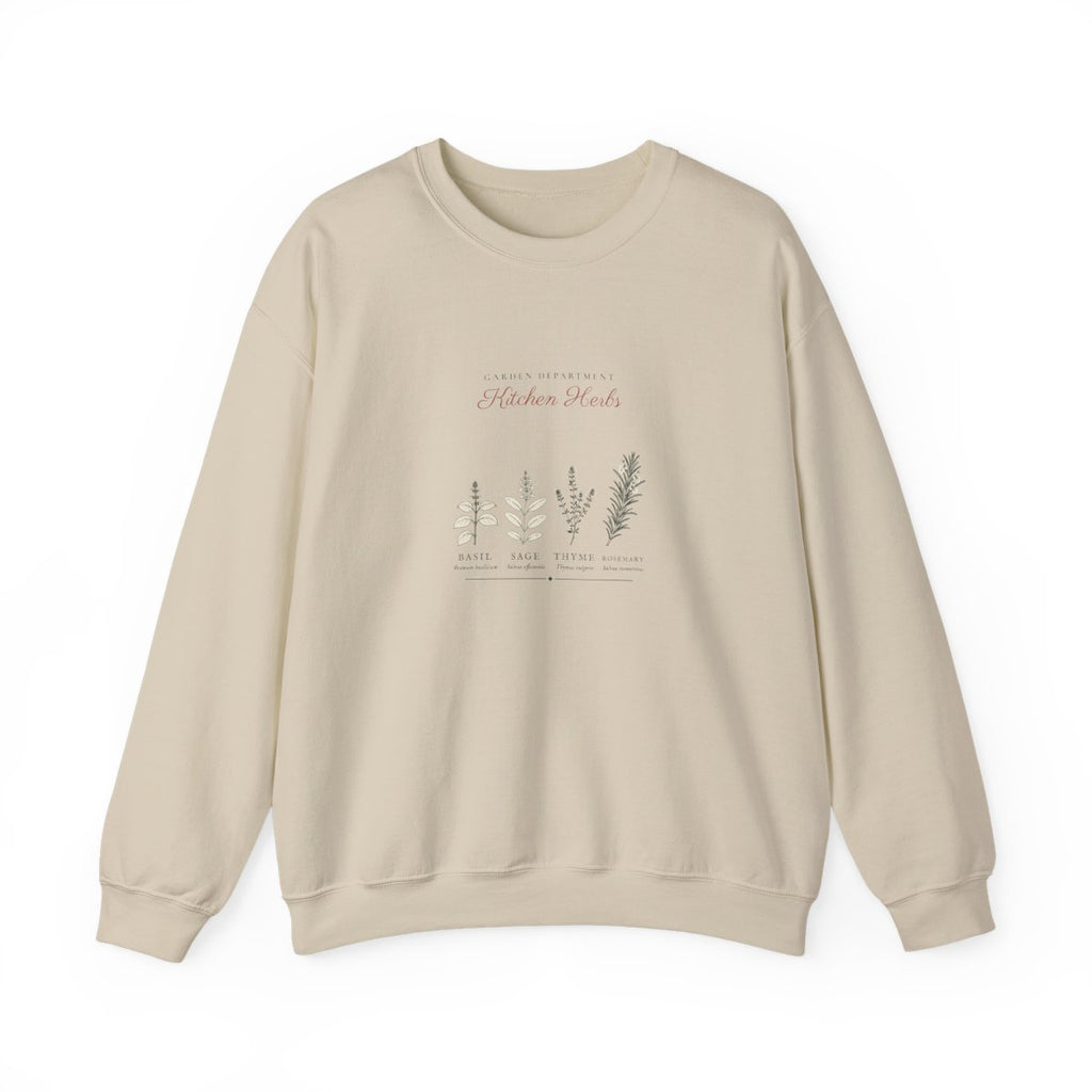 Kitchen Herbs Crewneck in Sand, front view
