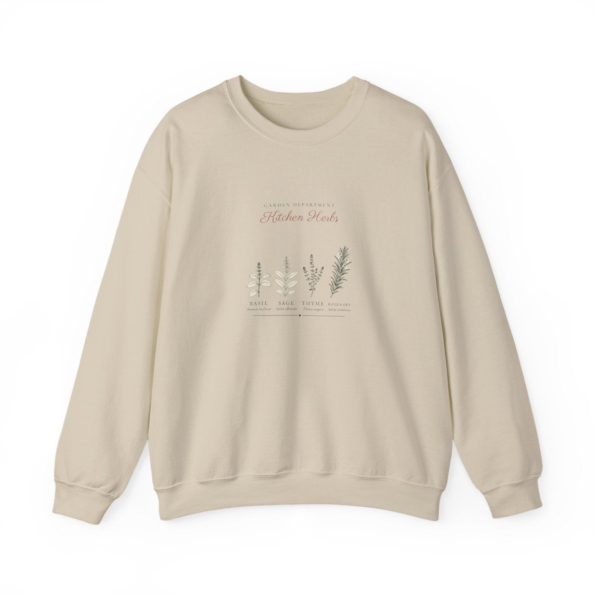 Kitchen Herbs Crewneck in Sand, front view
