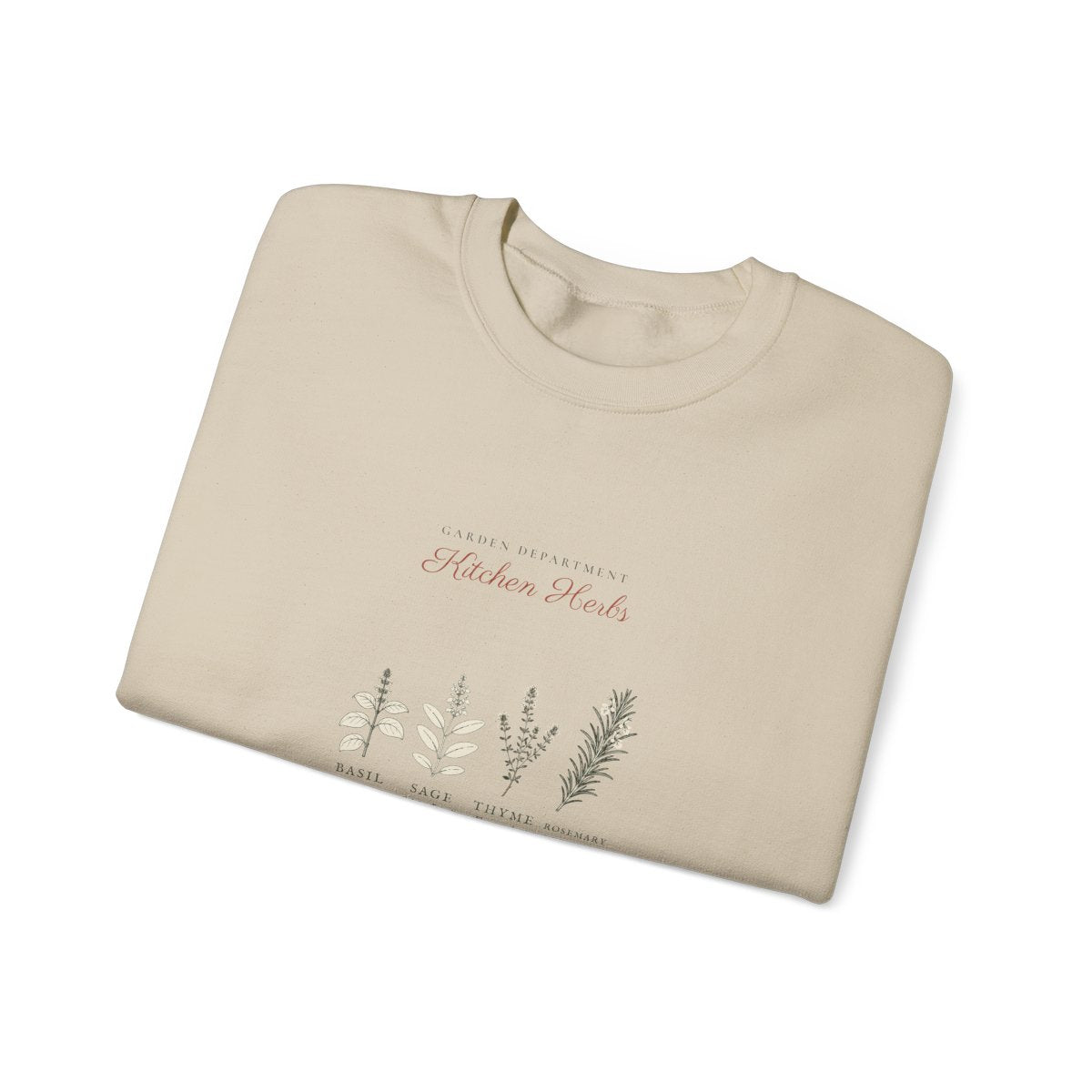 Kitchen Herbs Crewneck in Sand, folded