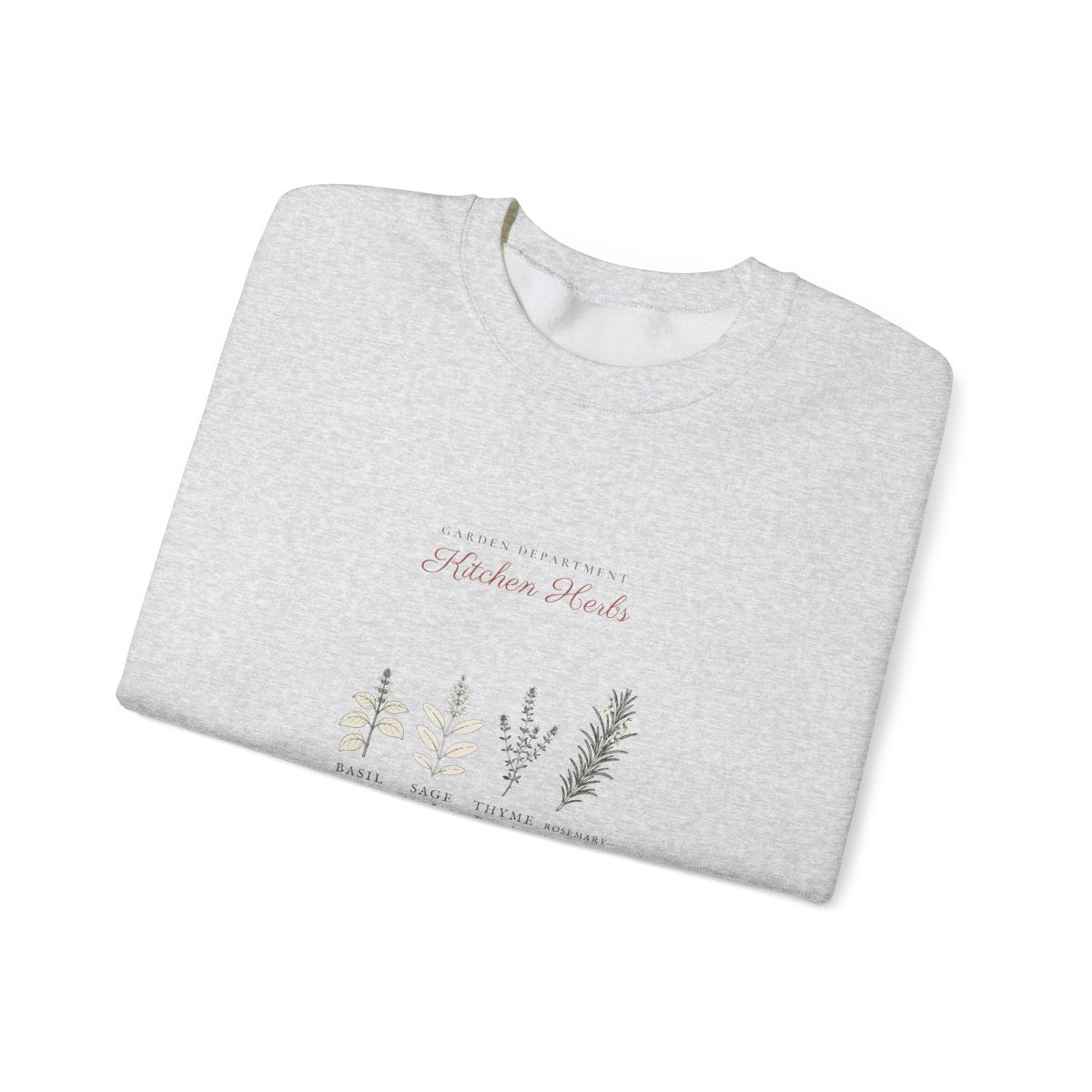 Kitchen Herbs Crewneck in Ash, folded