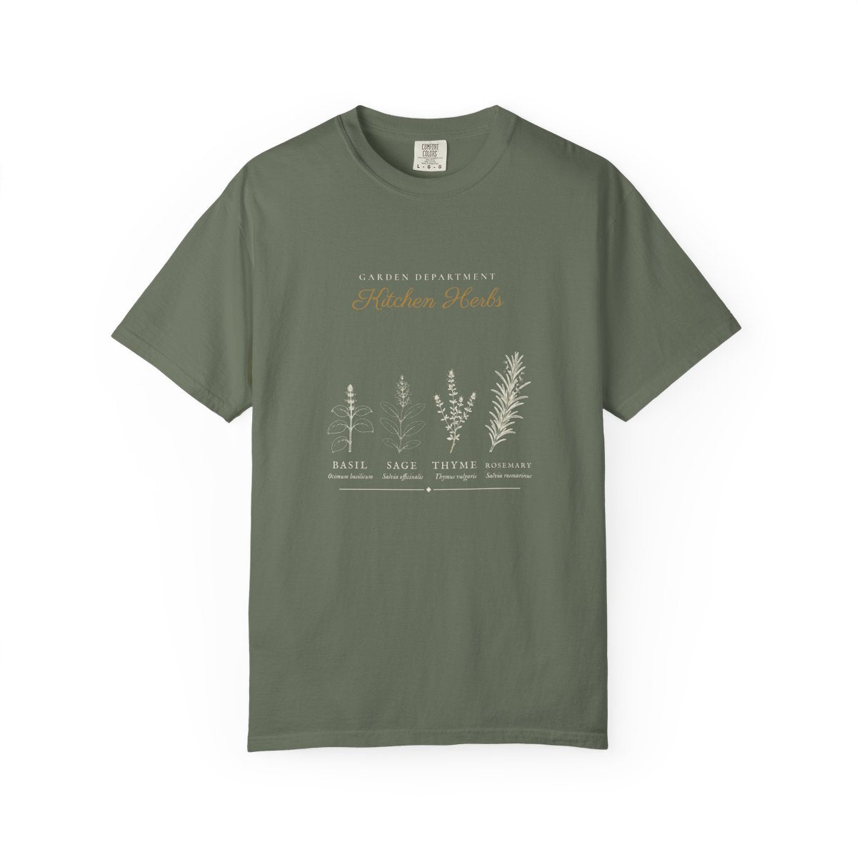 Kitchen Herbs Tee in Moss, front view