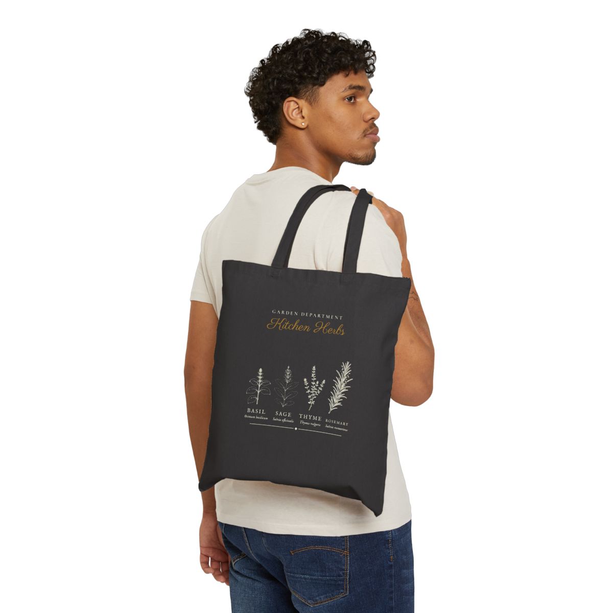 Kitchen Herbs Tote in Black, on model