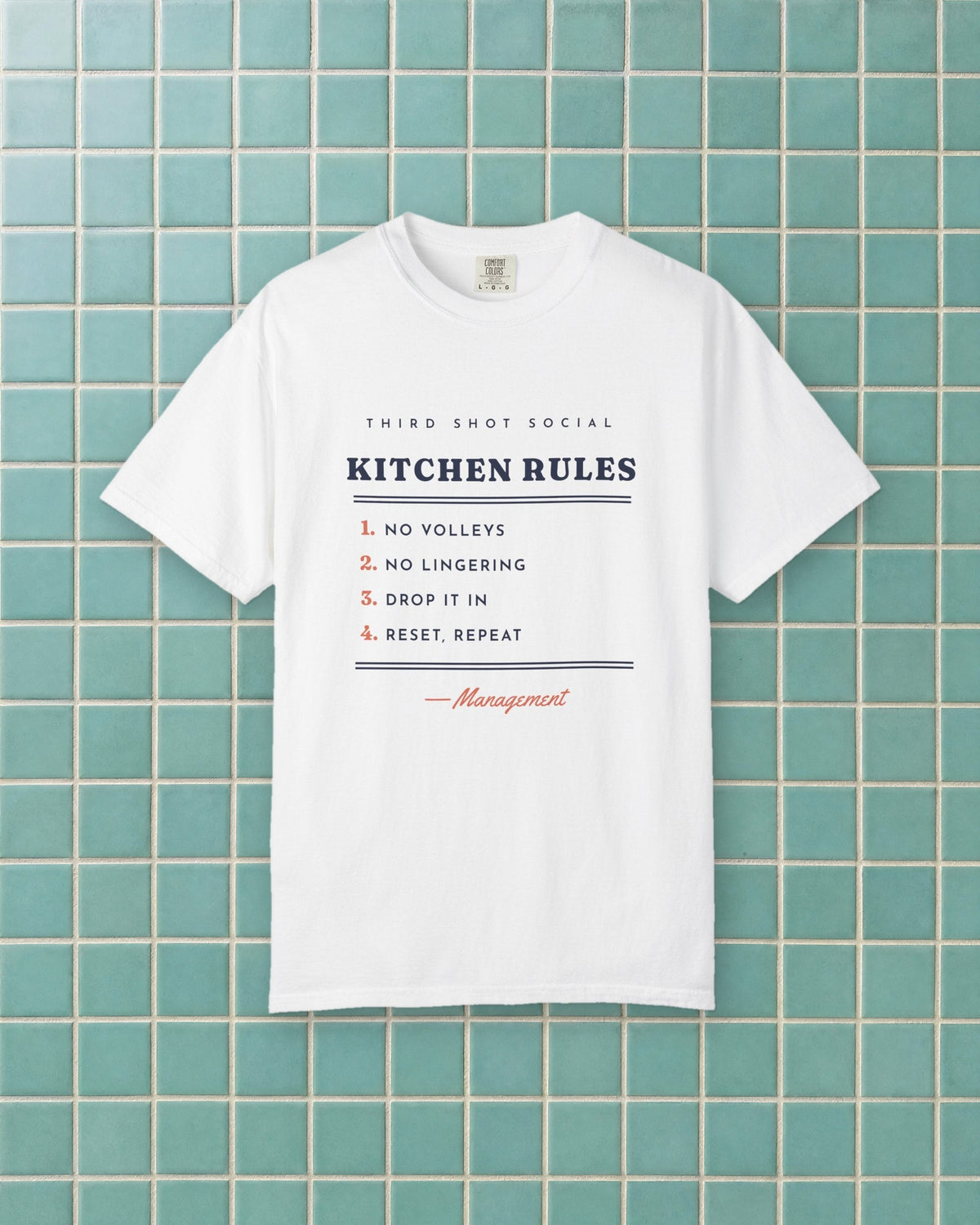 Kitchen Rules Tee in White, styled