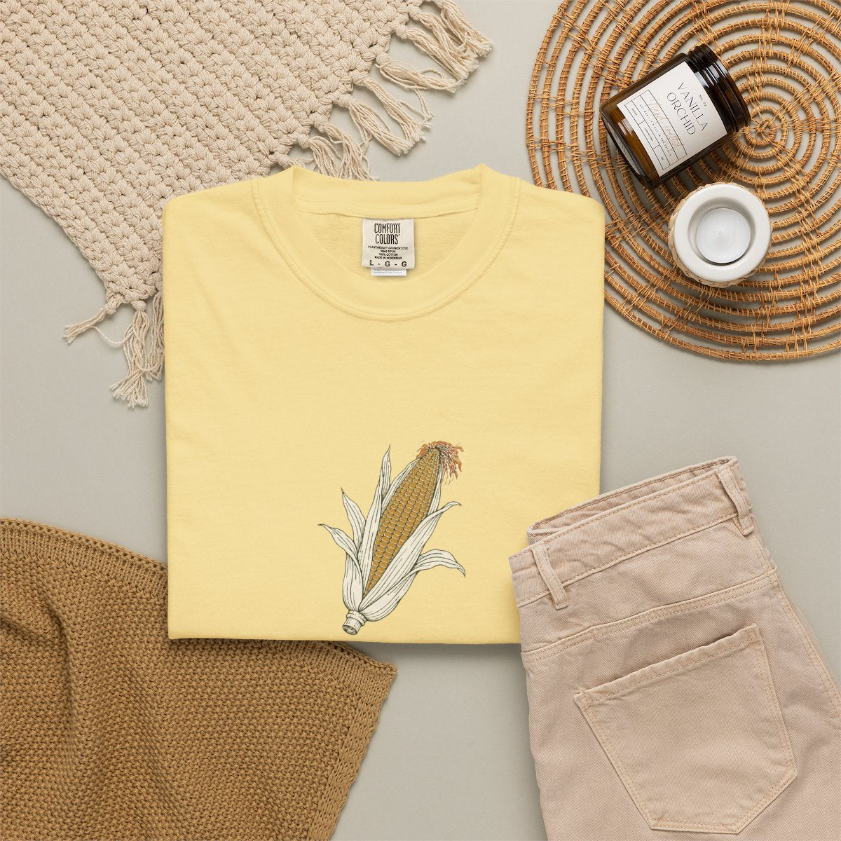 Knee High Tee in Butter, fabric and print detail