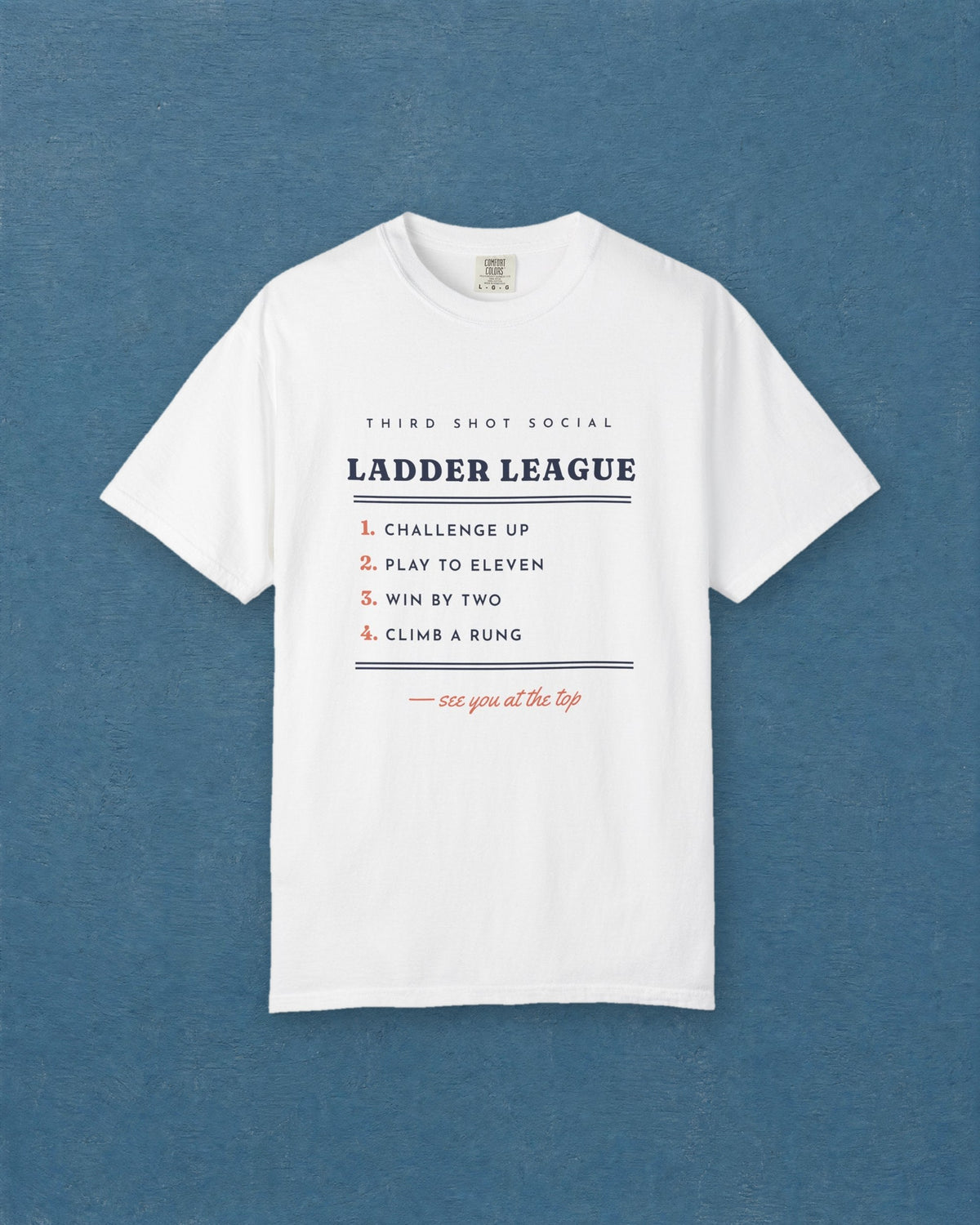 Ladder League Tee in White, styled