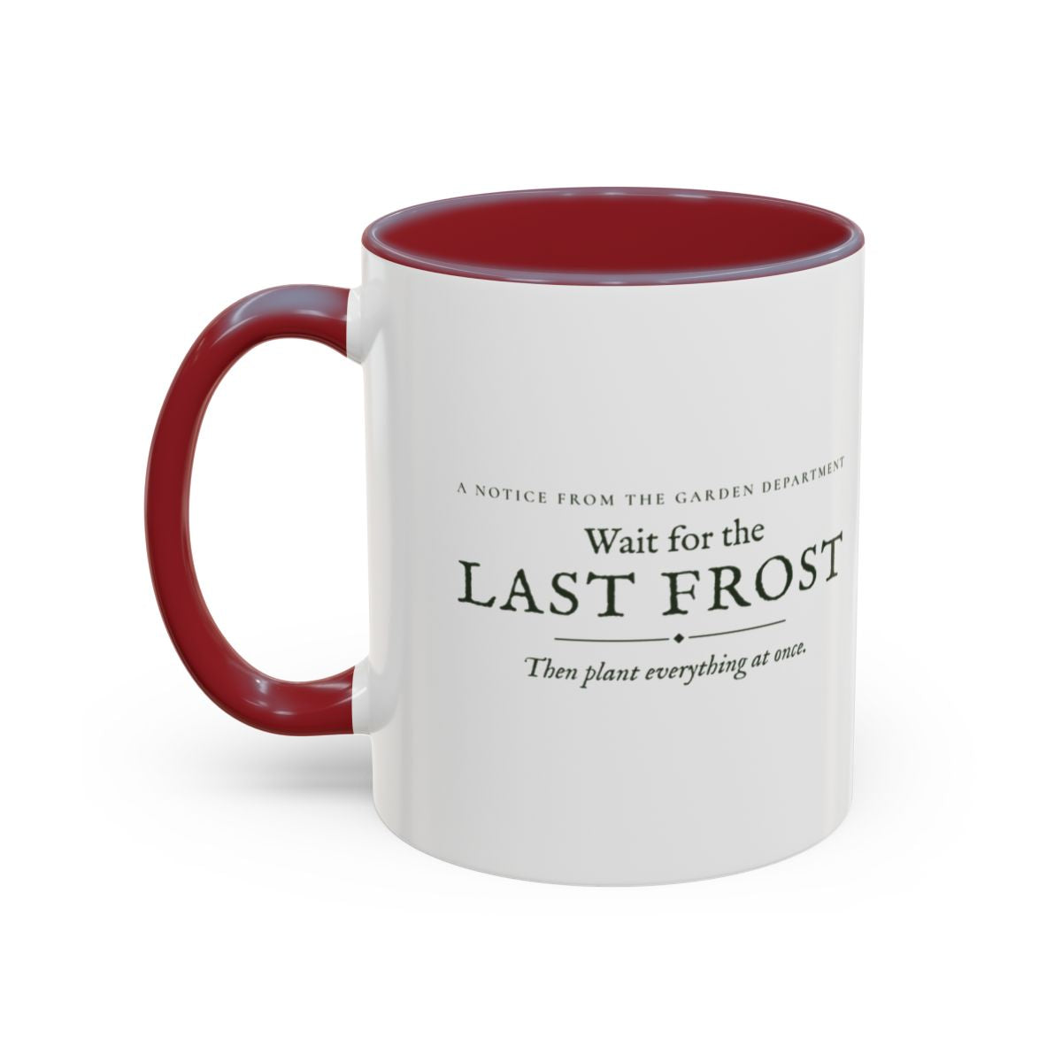 Last Frost Mug in Maroon, left side