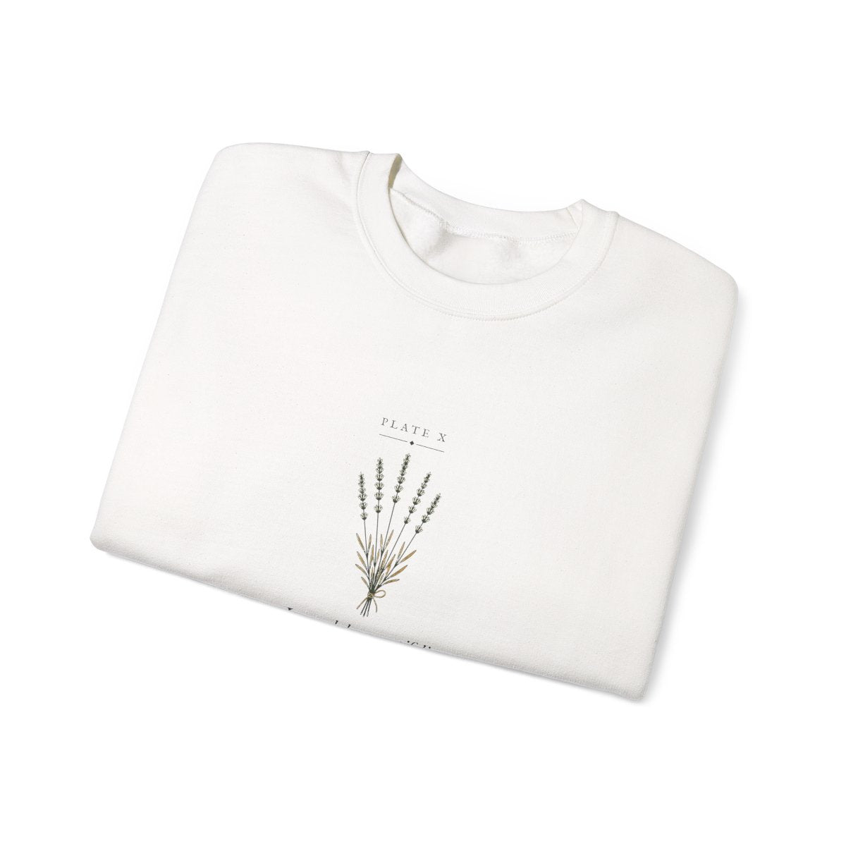 Lavender Plate Crewneck in White, folded