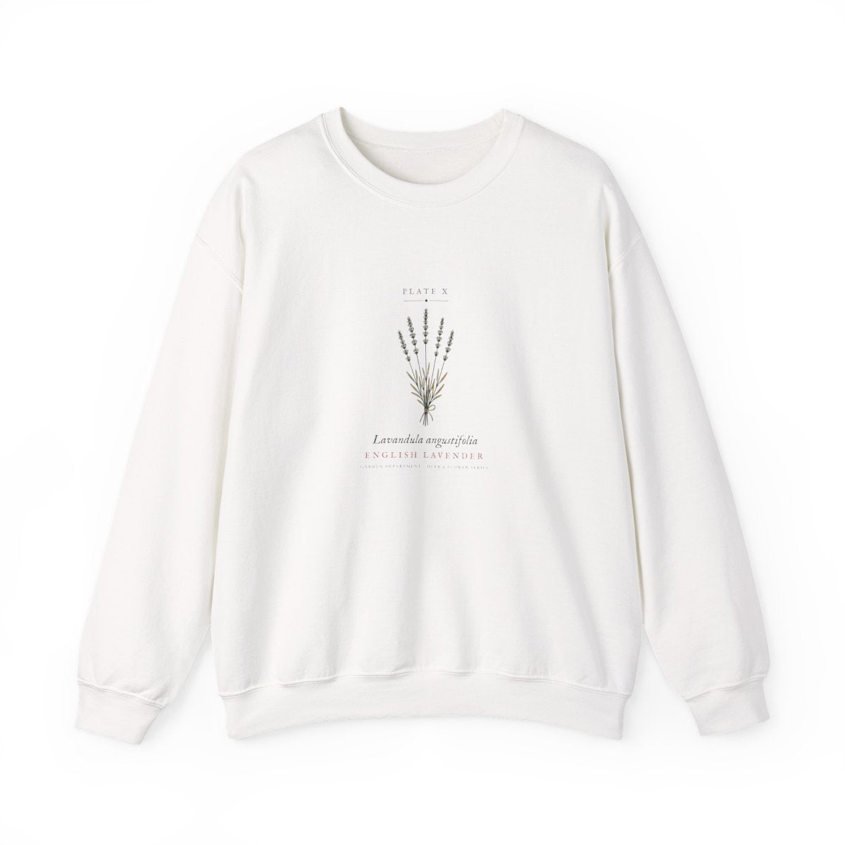 Lavender Plate Crewneck in White, front view