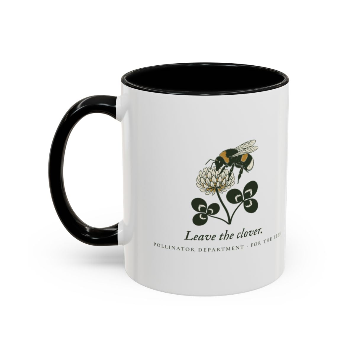Leave the Clover Mug in Black, left side