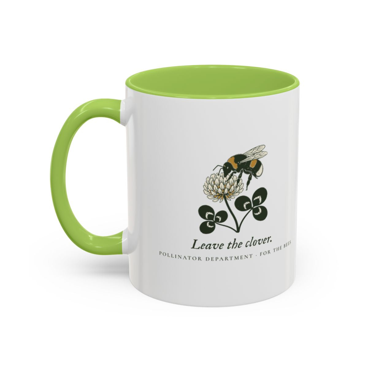 Leave the Clover Mug in Light Green, left side