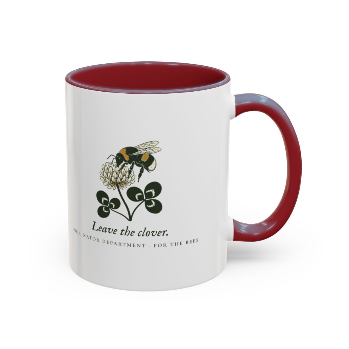 Leave the Clover Mug in Maroon, right side