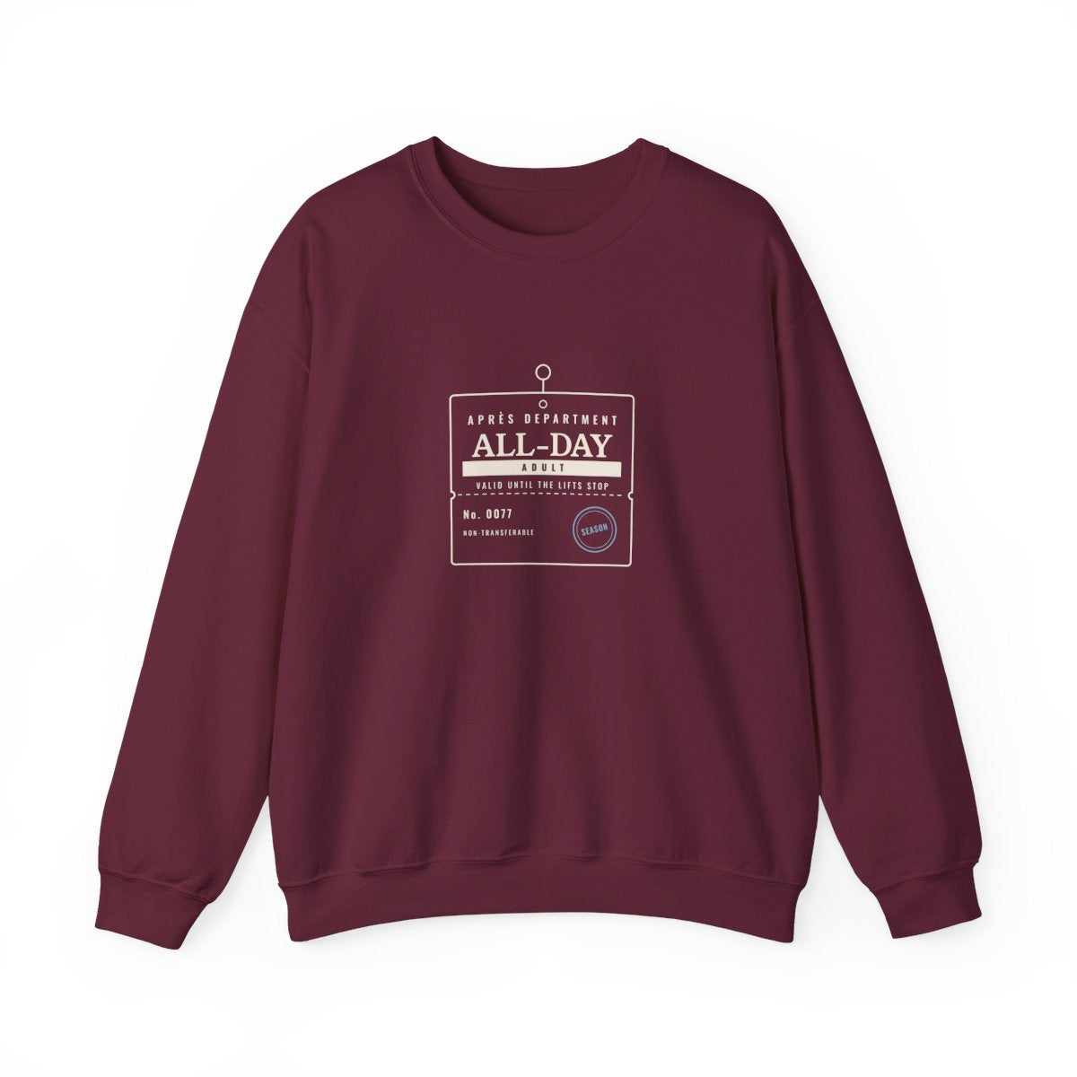 Lift Ticket Crewneck in Maroon, front view