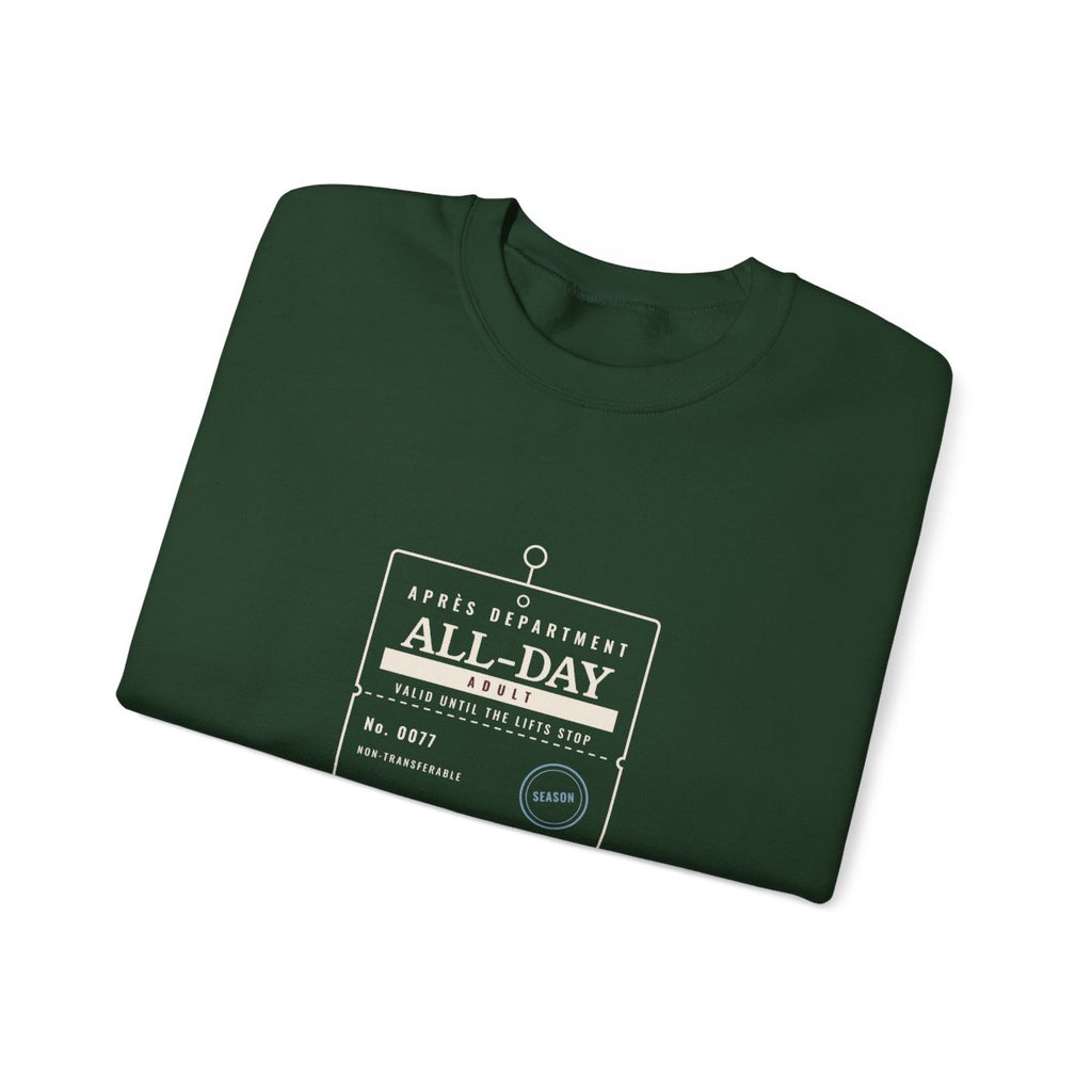 Lift Ticket Crewneck in Forest Green, folded