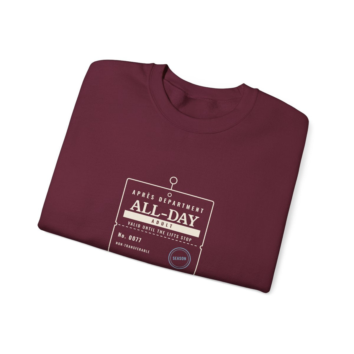 Lift Ticket Crewneck in Maroon, folded
