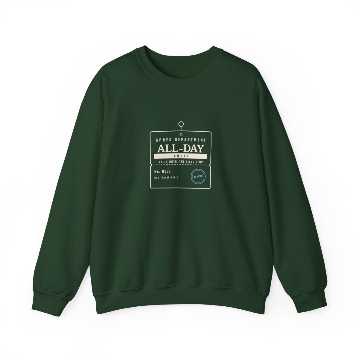 Lift Ticket Crewneck in Forest Green, front view