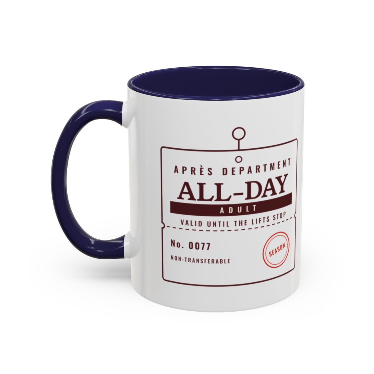 Lift Ticket Mug in Navy, left side