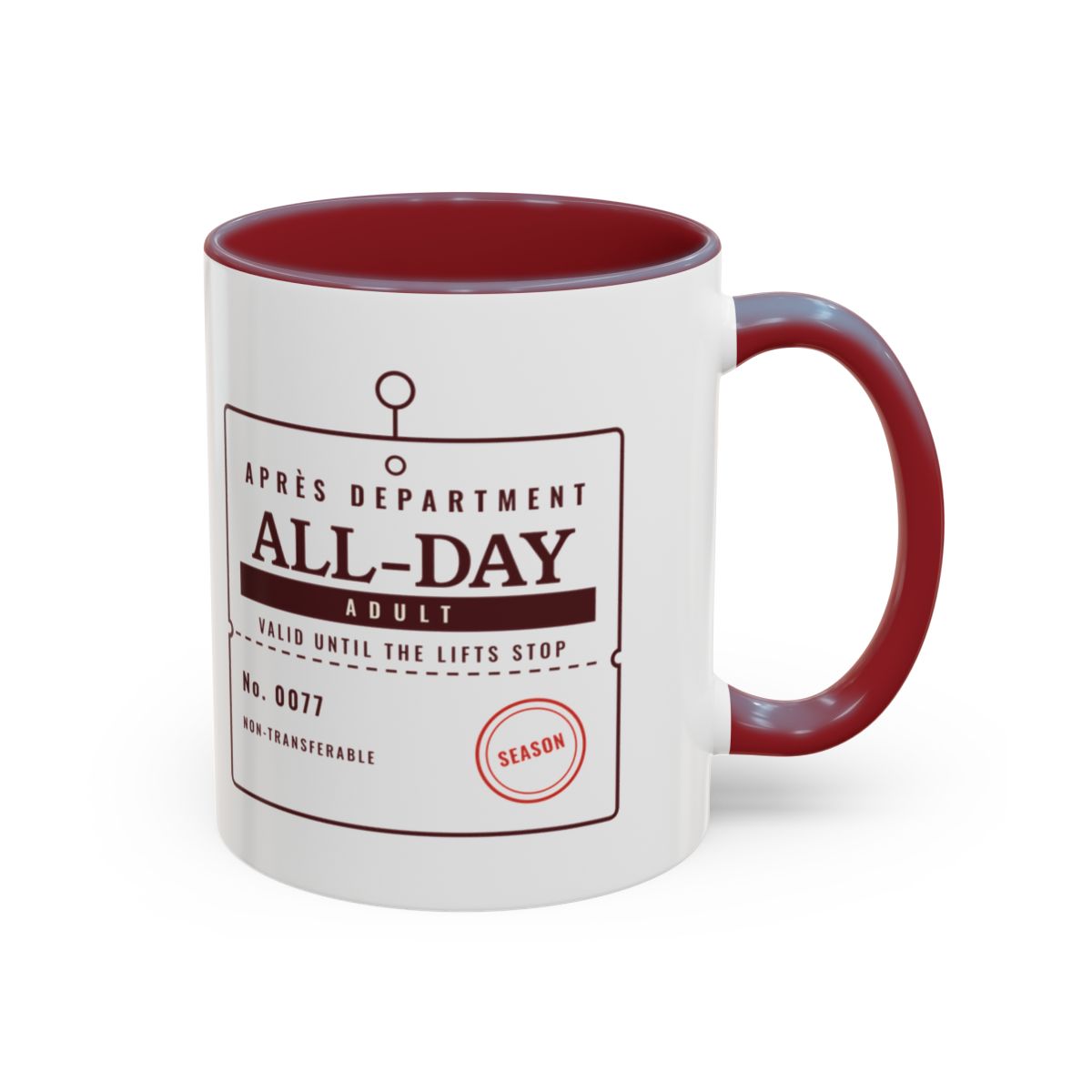 Lift Ticket Mug in Maroon, right side