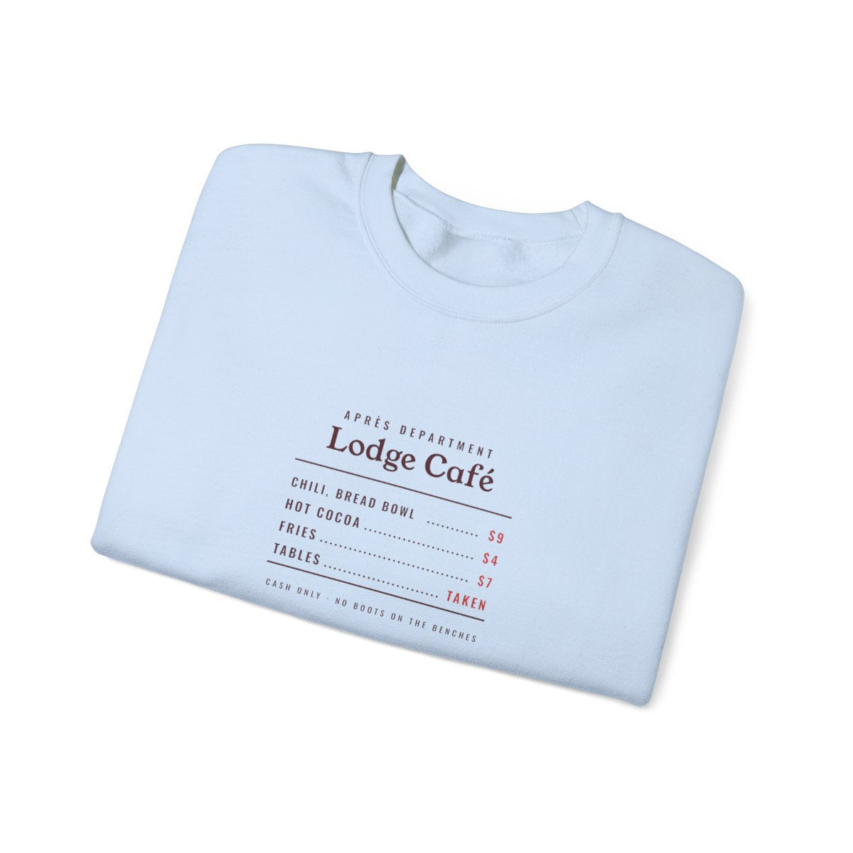 Lodge Café Crewneck in Light Blue, folded
