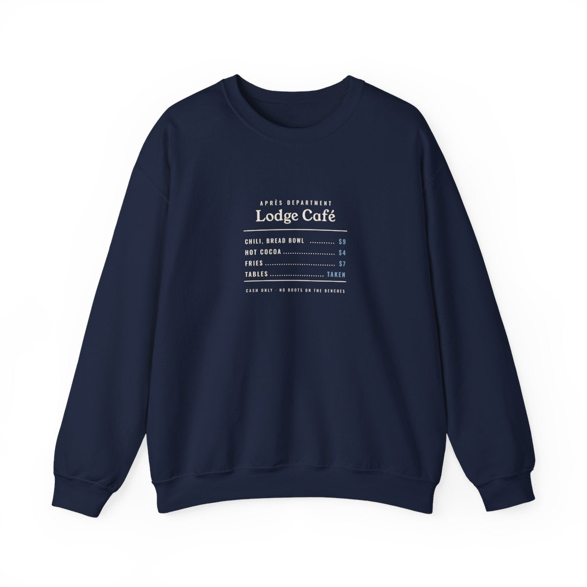 Lodge Café Crewneck in Navy, front view