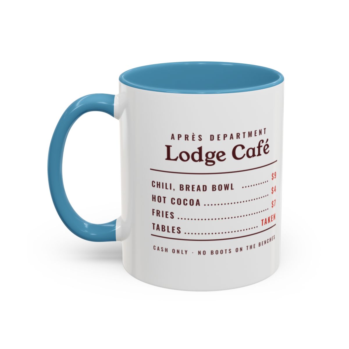 Lodge Café Mug in Light Blue, left side