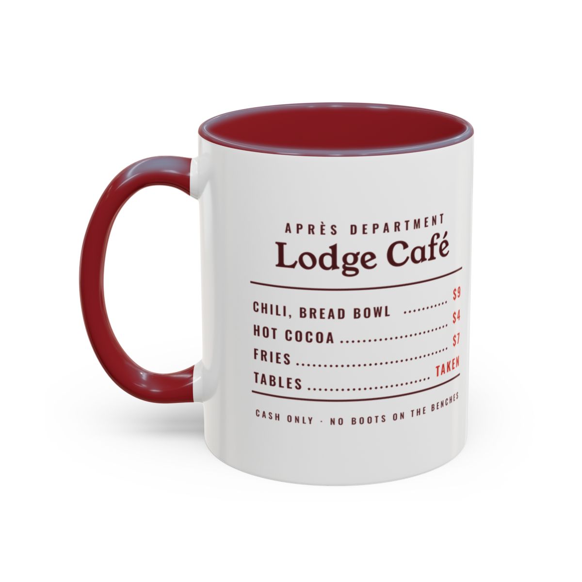 Lodge Café Mug in Maroon, left side