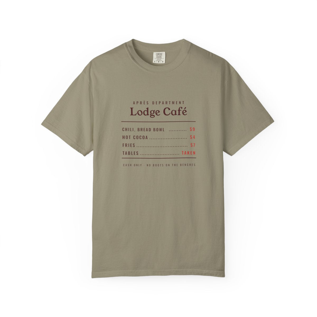 Lodge Café Tee in Sandstone, front view