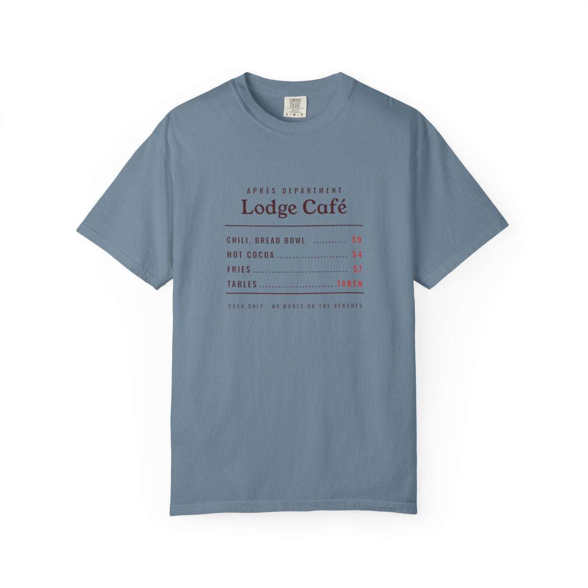Lodge Café Tee in Ice Blue, front view
