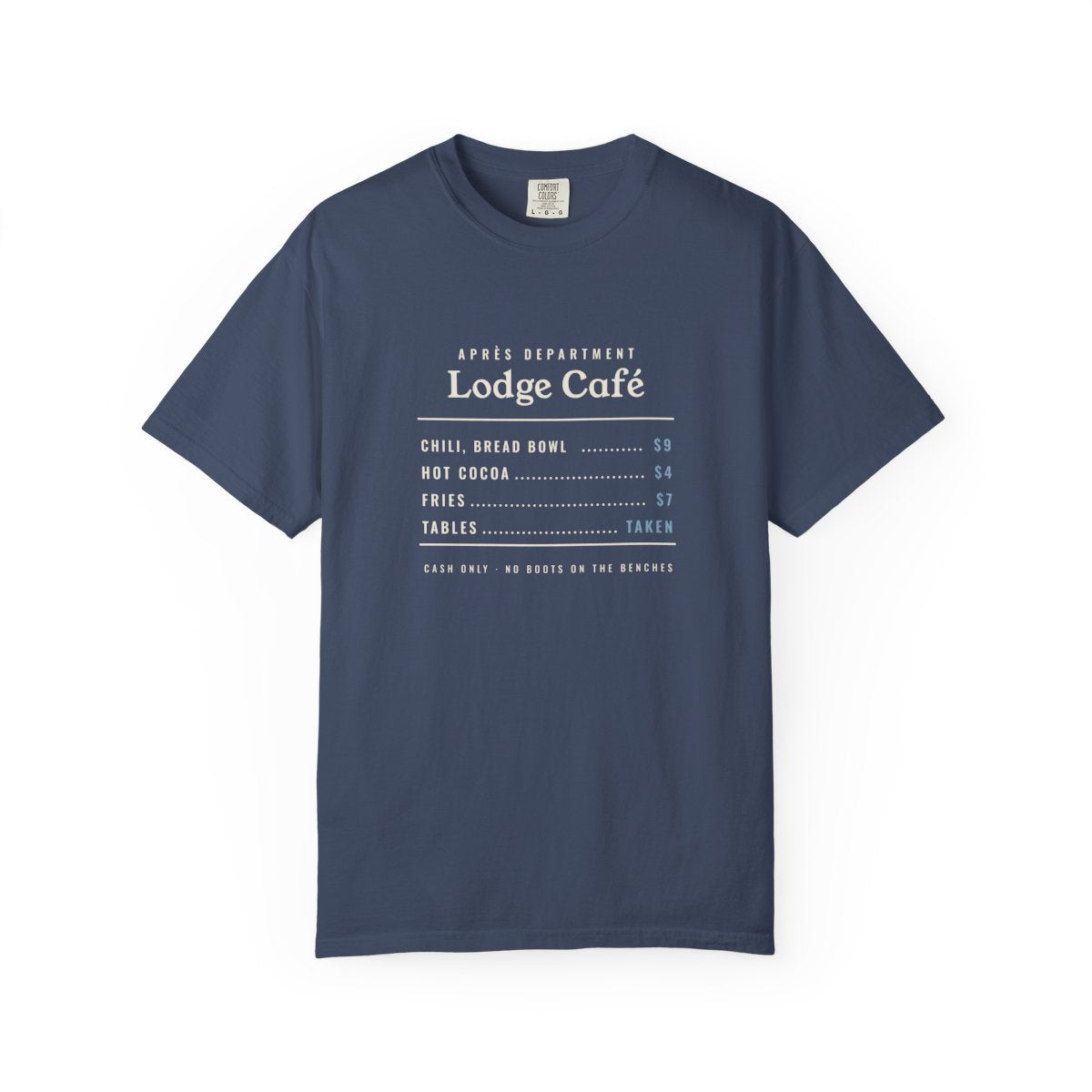 Lodge Café Tee in Midnight, front view