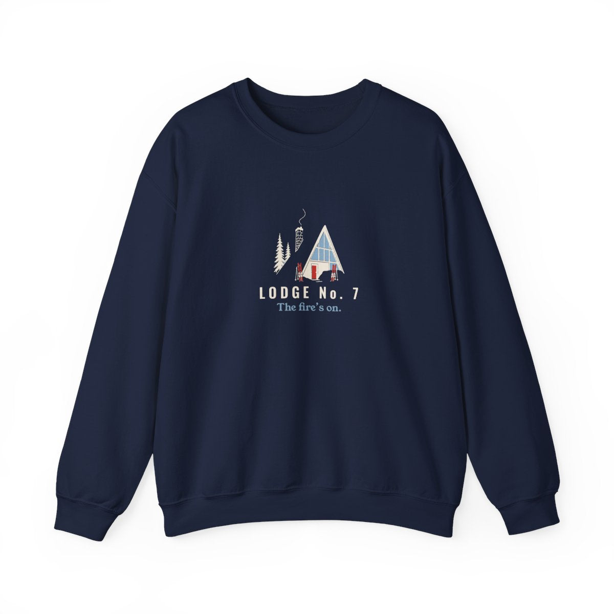 Lodge No. 7 Crewneck in Navy, front view
